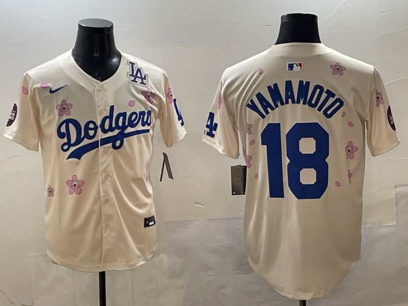 Men Los Angeles Dodgers #18 Yamamoto Cream Sakura Edition 2025 Nike MLB Jersey style 14->los angeles dodgers->MLB Jersey
